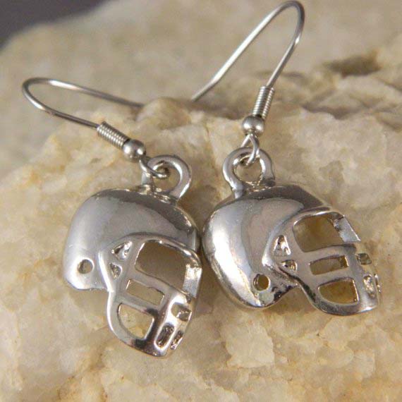 Silver Football Helmet Earrings